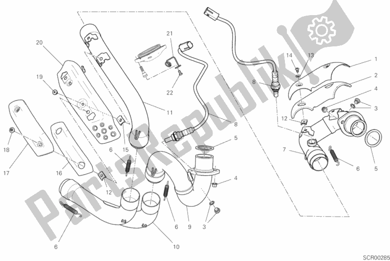 All parts for the Exhausrt Pipe Assy of the Ducati Scrambler Cafe Racer USA 803 2020